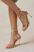 Ocano Strappy Pointed Slim Heels – Gold Stiletto Heels
