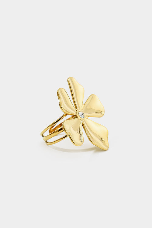 Ocano Alloy 3D Flower Rhinestone Ring – Gold Statement Ring