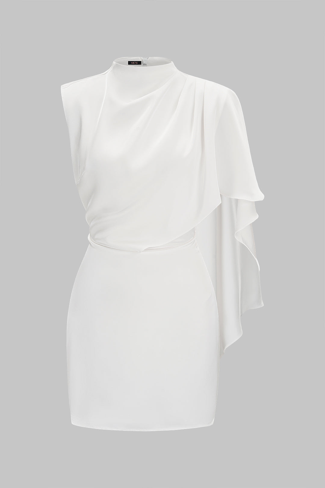 Ocano Satin Asymmetrical Mini Dress – White Ruched Zipper Dress