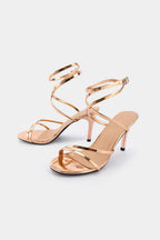 Ocano Strappy Pointed Slim Heels – Gold Stiletto Heels