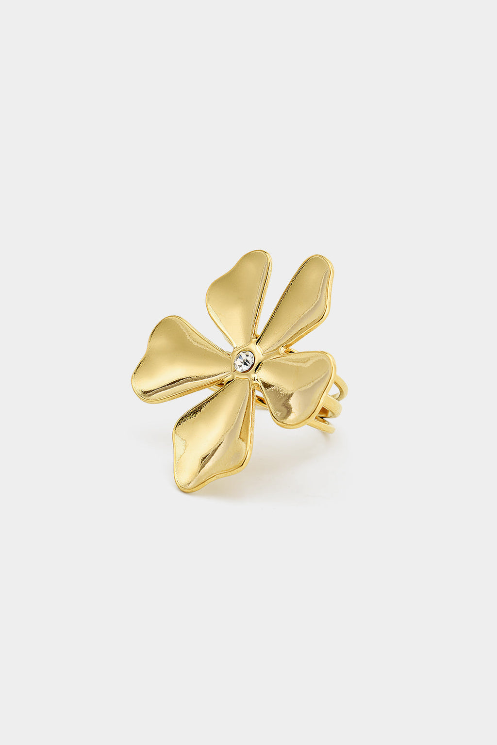 Ocano Alloy 3D Flower Rhinestone Ring – Gold Statement Ring