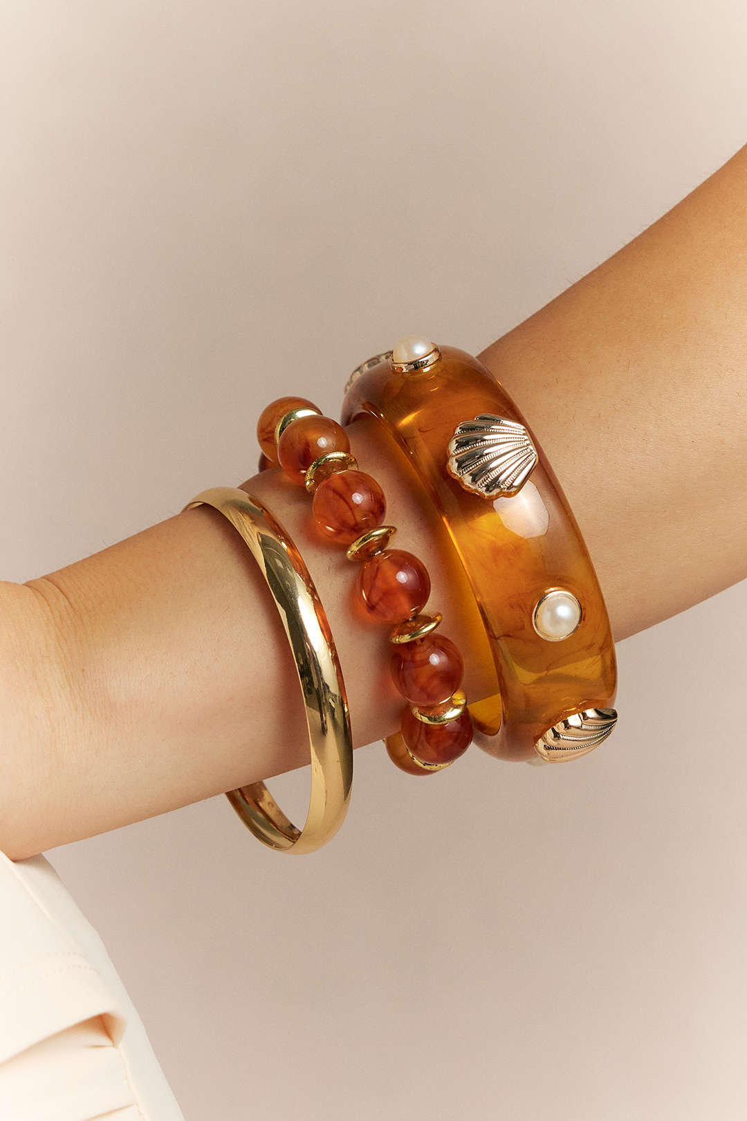 Ocano Alloy Shell Beaded Bracelet – Orange Beaded Bracelet