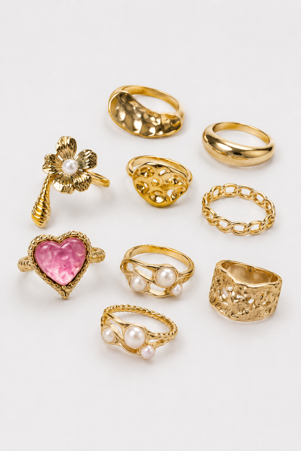 Ocano Alloy Irregular Heart Pearl Ring – Gold Cocktail Ring