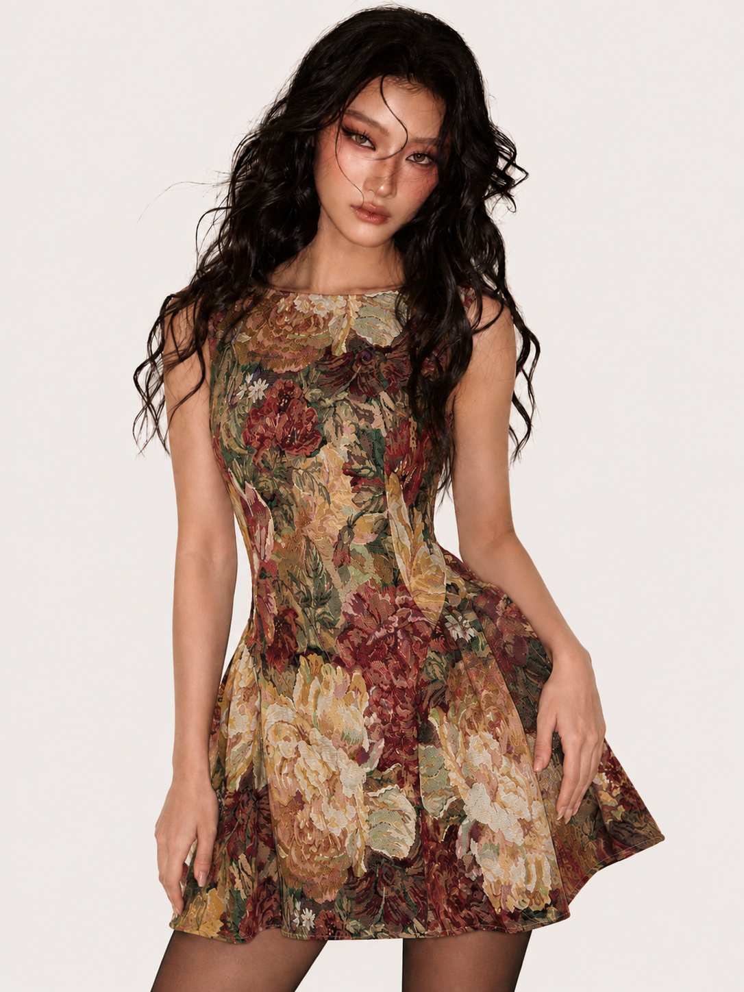 Ocano Jacquard Ruched Mini Dress – Pink Sleeveless Dress