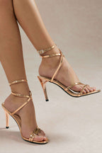 Ocano Strappy Pointed Slim Heels – Gold Stiletto Heels
