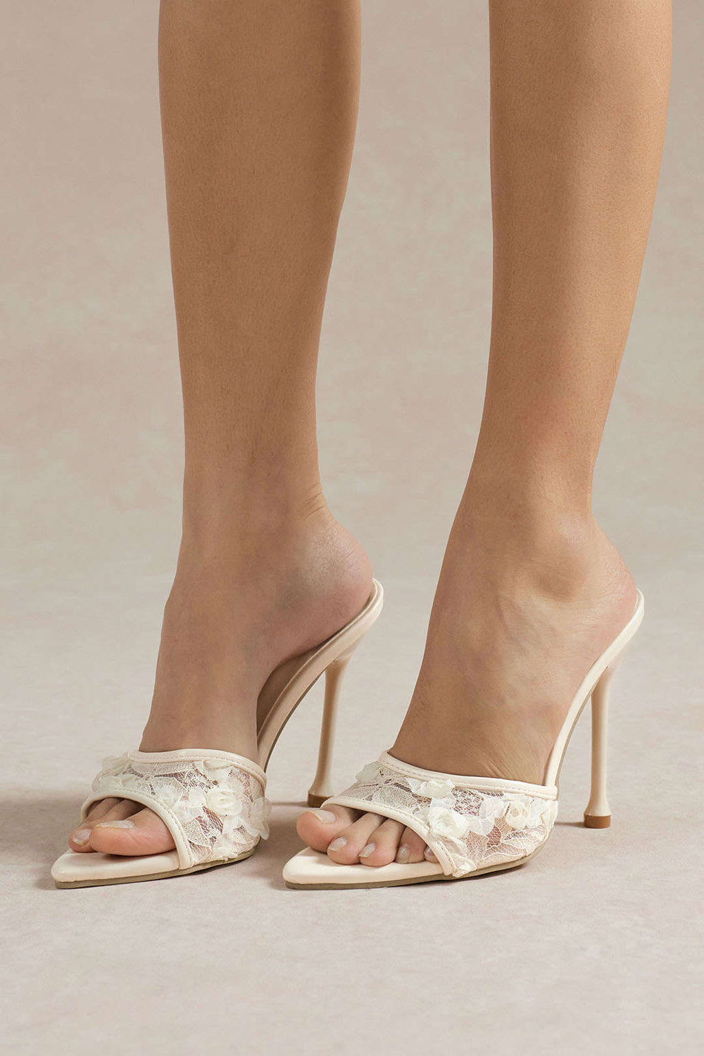 Ocano Lace Trim 3D Embroidery Heels – Cream Embroidered Heels