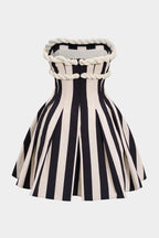 Ocano Stripe Print Twist Knot Mini Dress – Black Strapless Dress