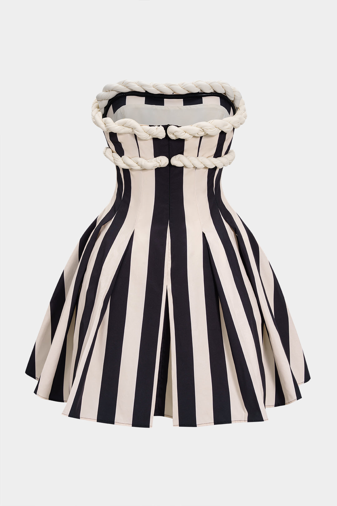 Ocano Stripe Print Twist Knot Mini Dress – Black Strapless Dress