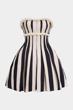Ocano Stripe Print Twist Knot Mini Dress – Black Strapless Dress