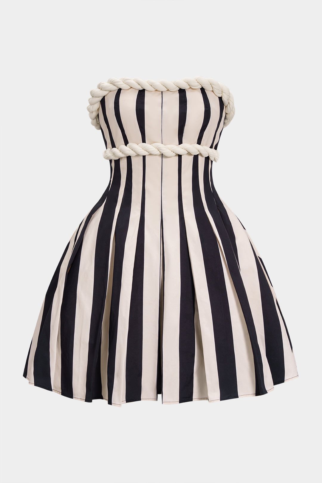 Ocano Stripe Print Twist Knot Mini Dress – Black Strapless Dress