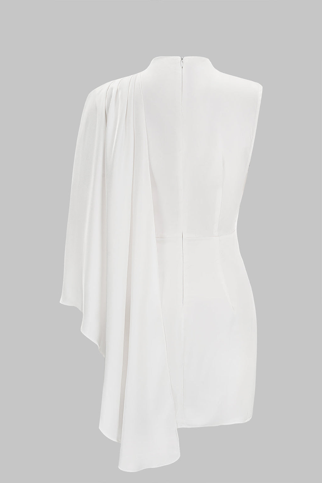 Ocano Satin Asymmetrical Mini Dress – White Ruched Zipper Dress