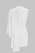 Ocano Satin Asymmetrical Mini Dress – White Ruched Zipper Dress